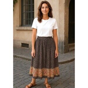 Vintage Carole Little Skirt Size 14 Made USA Black Floral Cottagecore‎ Prairie